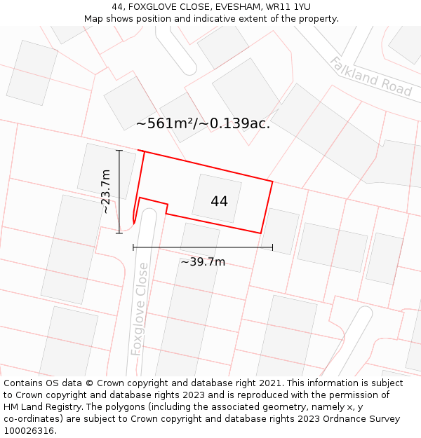44, FOXGLOVE CLOSE, EVESHAM, WR11 1YU: Plot and title map
