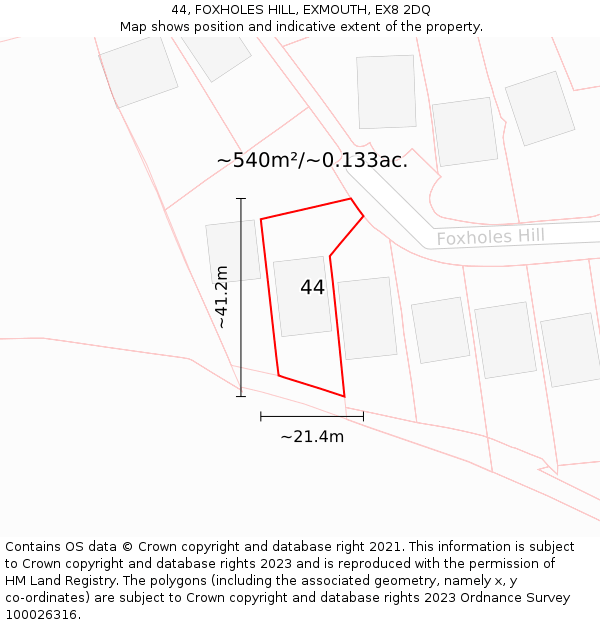 44, FOXHOLES HILL, EXMOUTH, EX8 2DQ: Plot and title map