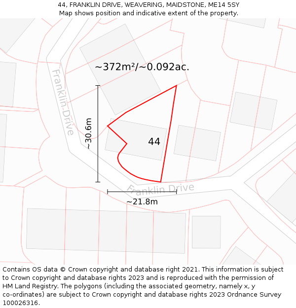 44, FRANKLIN DRIVE, WEAVERING, MAIDSTONE, ME14 5SY: Plot and title map
