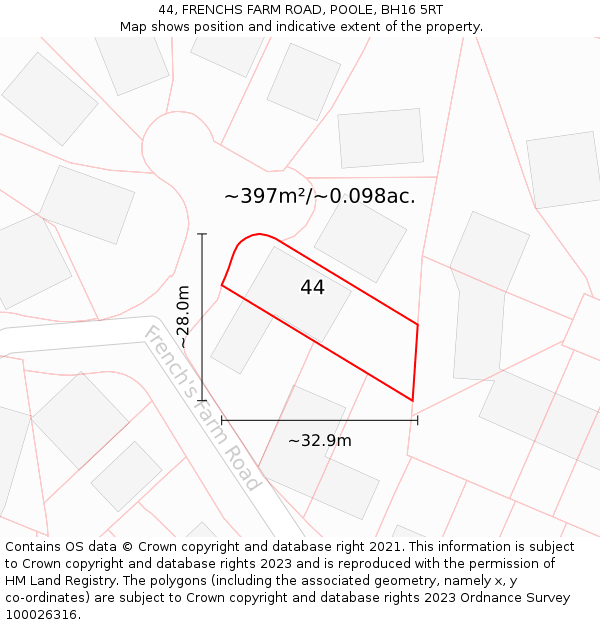 44, FRENCHS FARM ROAD, POOLE, BH16 5RT: Plot and title map