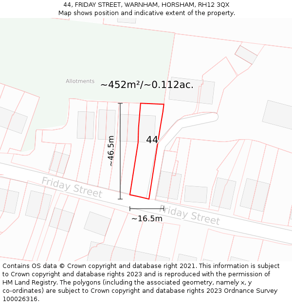 44, FRIDAY STREET, WARNHAM, HORSHAM, RH12 3QX: Plot and title map