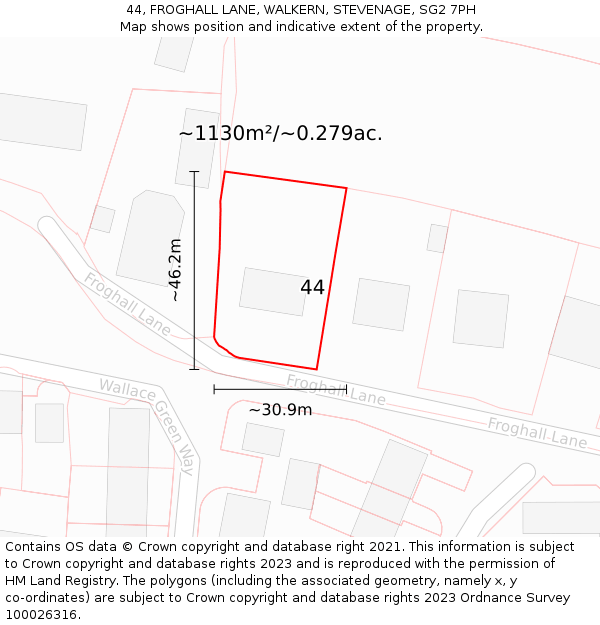 44, FROGHALL LANE, WALKERN, STEVENAGE, SG2 7PH: Plot and title map