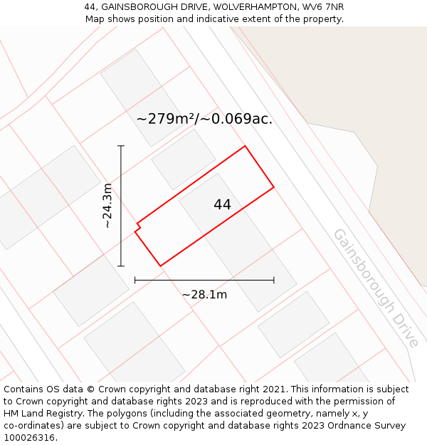 44, GAINSBOROUGH DRIVE, WOLVERHAMPTON, WV6 7NR: Plot and title map