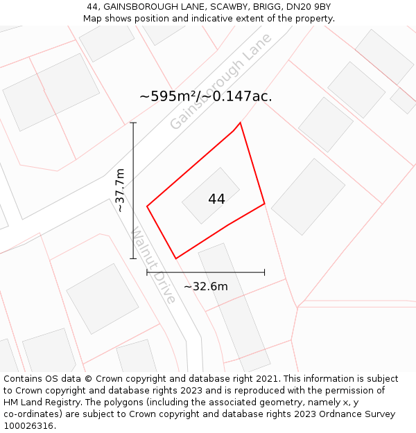 44, GAINSBOROUGH LANE, SCAWBY, BRIGG, DN20 9BY: Plot and title map