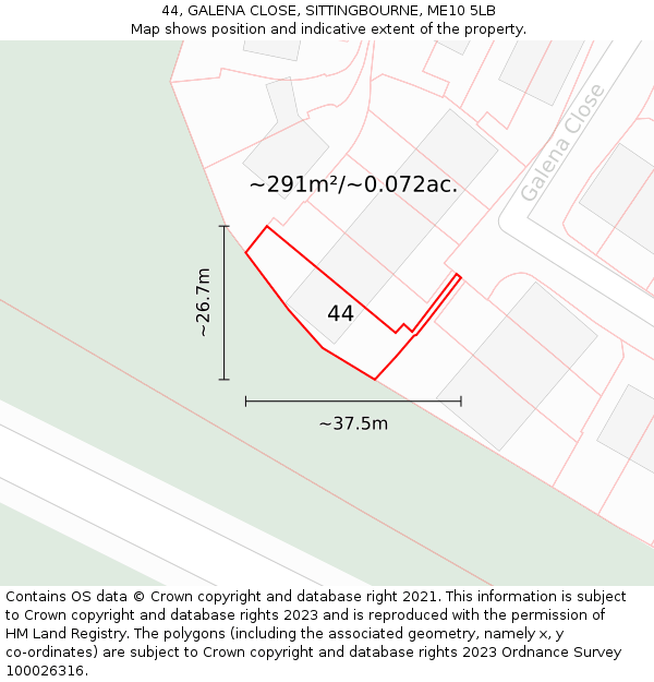 44, GALENA CLOSE, SITTINGBOURNE, ME10 5LB: Plot and title map