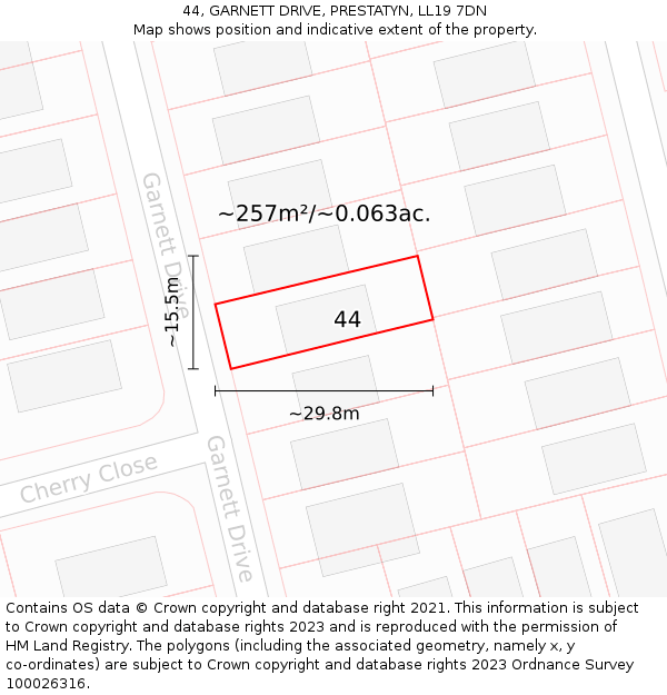 44, GARNETT DRIVE, PRESTATYN, LL19 7DN: Plot and title map