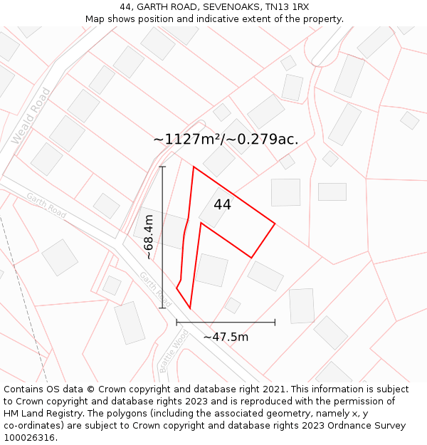 44, GARTH ROAD, SEVENOAKS, TN13 1RX: Plot and title map