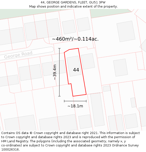 44, GEORGE GARDENS, FLEET, GU51 3PW: Plot and title map