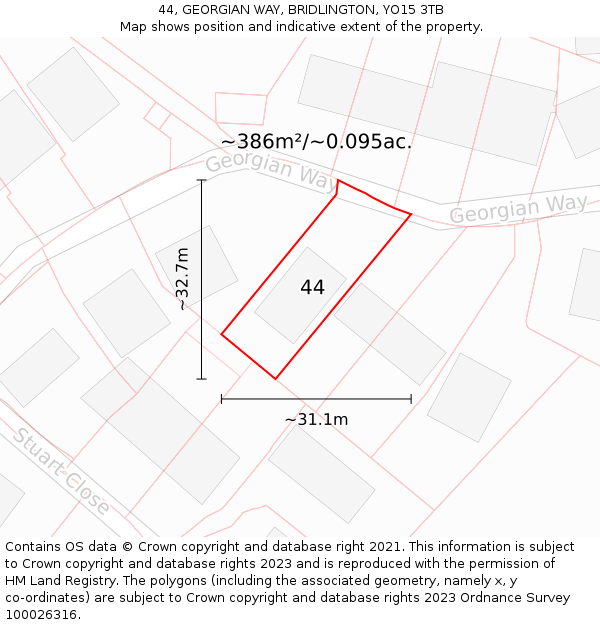 44, GEORGIAN WAY, BRIDLINGTON, YO15 3TB: Plot and title map