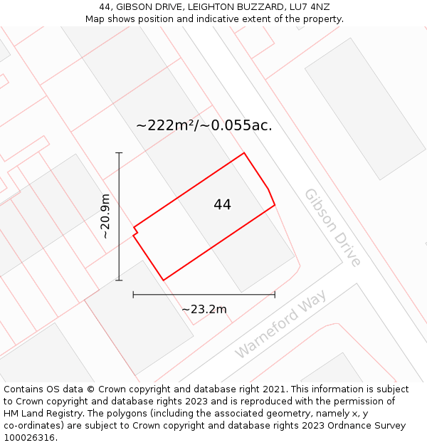 44, GIBSON DRIVE, LEIGHTON BUZZARD, LU7 4NZ: Plot and title map