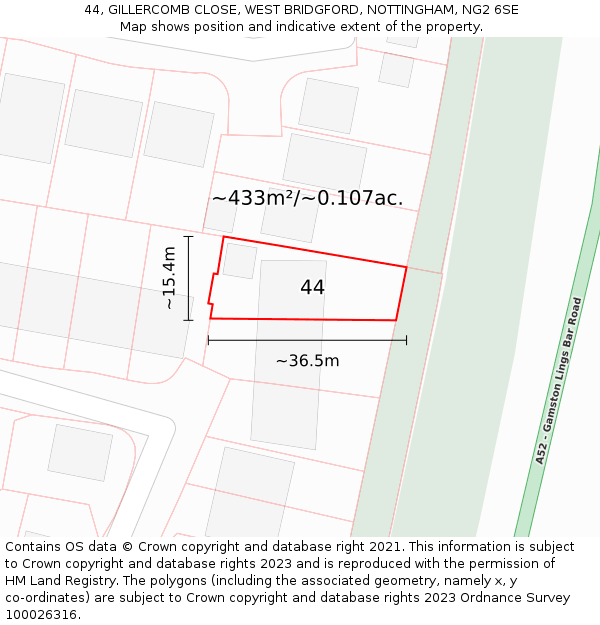 44, GILLERCOMB CLOSE, WEST BRIDGFORD, NOTTINGHAM, NG2 6SE: Plot and title map