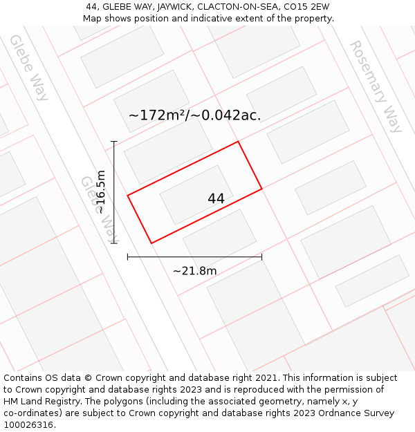 44, GLEBE WAY, JAYWICK, CLACTON-ON-SEA, CO15 2EW: Plot and title map