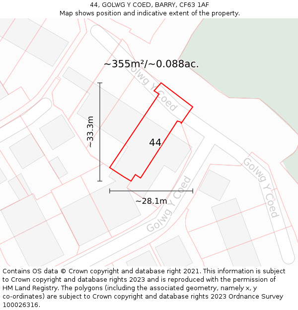 44, GOLWG Y COED, BARRY, CF63 1AF: Plot and title map