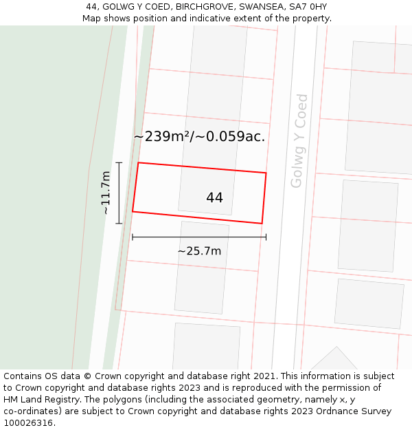 44, GOLWG Y COED, BIRCHGROVE, SWANSEA, SA7 0HY: Plot and title map