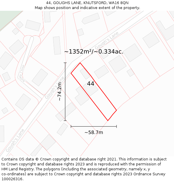 44, GOUGHS LANE, KNUTSFORD, WA16 8QN: Plot and title map