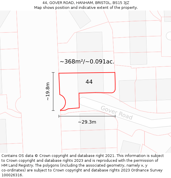 44, GOVER ROAD, HANHAM, BRISTOL, BS15 3JZ: Plot and title map
