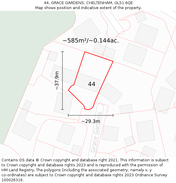 44, GRACE GARDENS, CHELTENHAM, GL51 6QE: Plot and title map