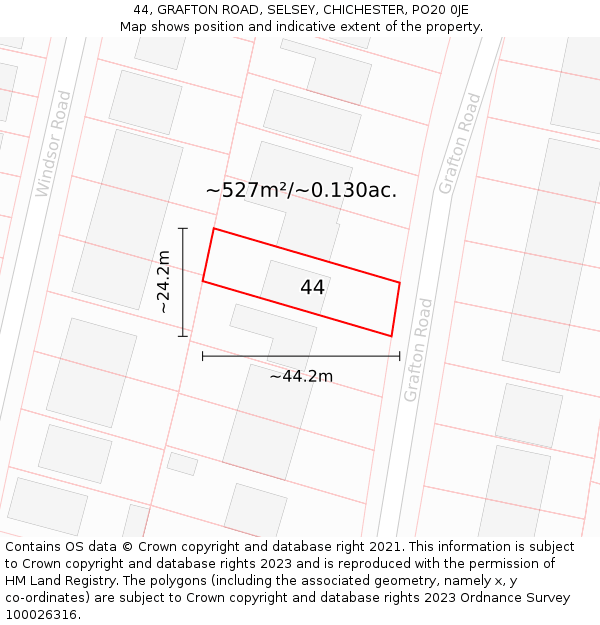 44, GRAFTON ROAD, SELSEY, CHICHESTER, PO20 0JE: Plot and title map