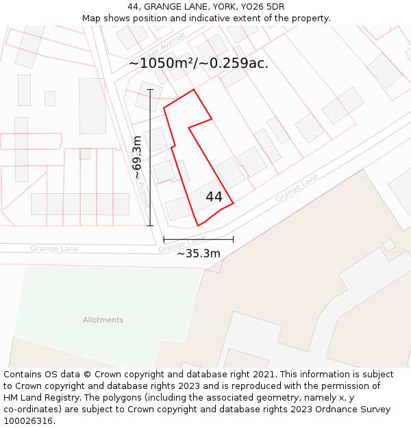 44, GRANGE LANE, YORK, YO26 5DR: Plot and title map