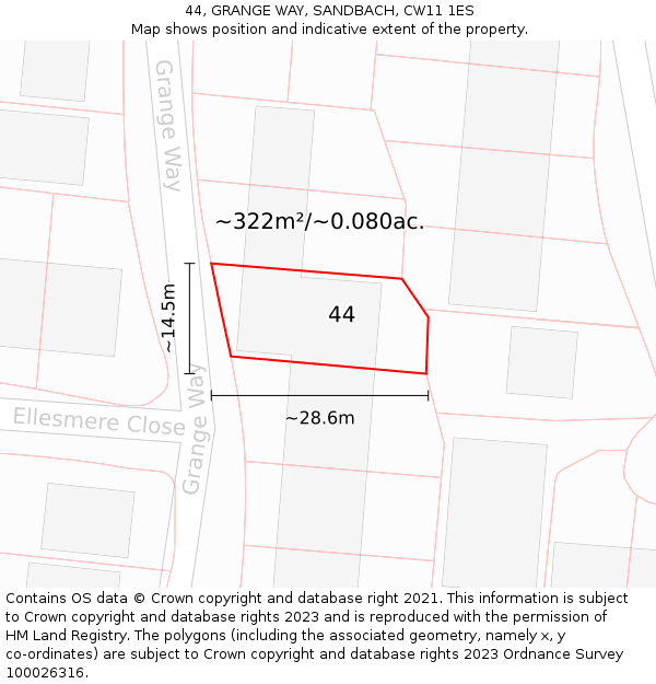 44, GRANGE WAY, SANDBACH, CW11 1ES: Plot and title map