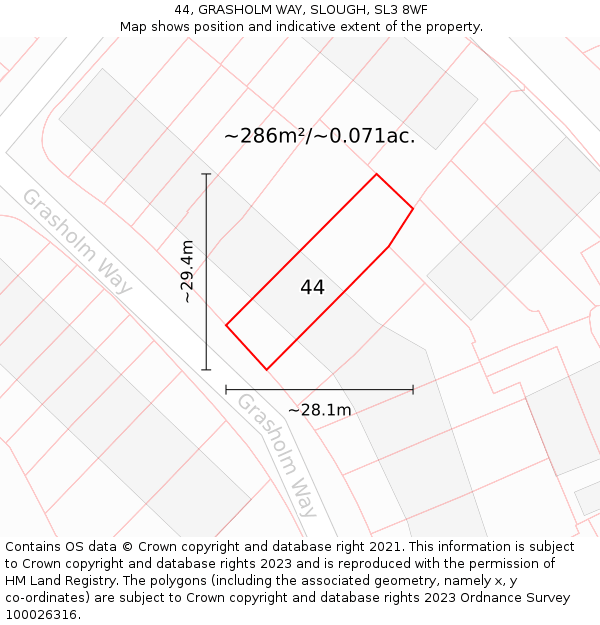 44, GRASHOLM WAY, SLOUGH, SL3 8WF: Plot and title map