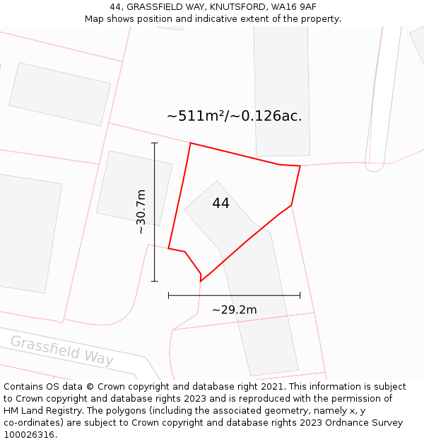 44, GRASSFIELD WAY, KNUTSFORD, WA16 9AF: Plot and title map