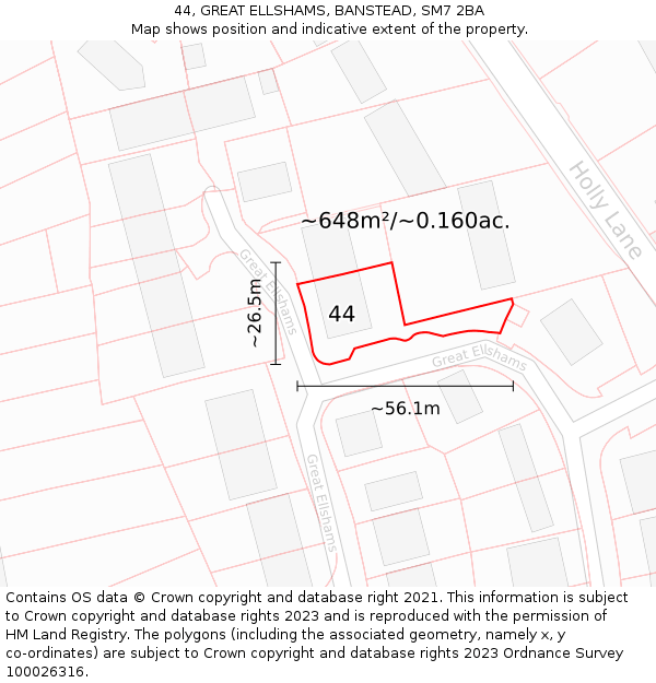 44, GREAT ELLSHAMS, BANSTEAD, SM7 2BA: Plot and title map