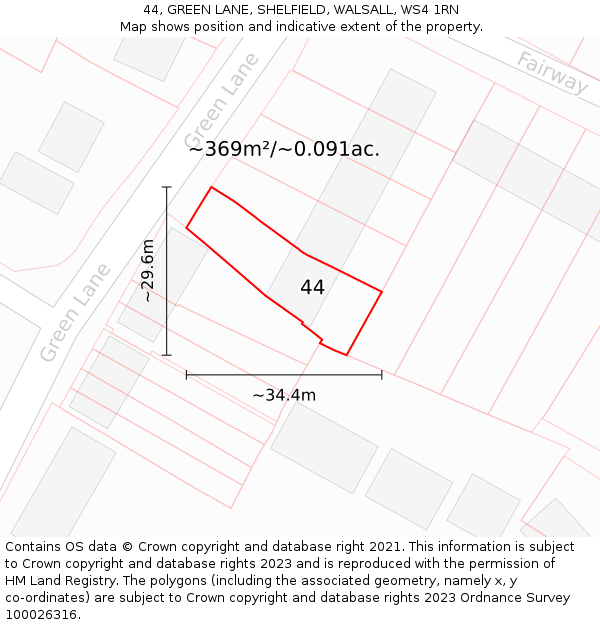 44, GREEN LANE, SHELFIELD, WALSALL, WS4 1RN: Plot and title map