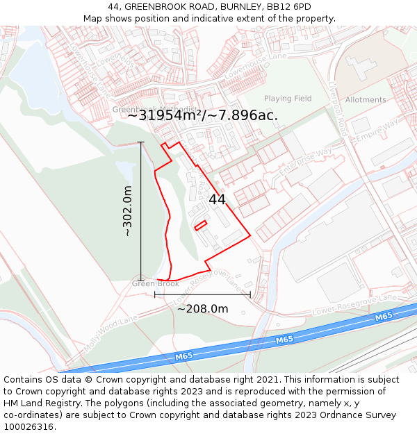 44, GREENBROOK ROAD, BURNLEY, BB12 6PD: Plot and title map