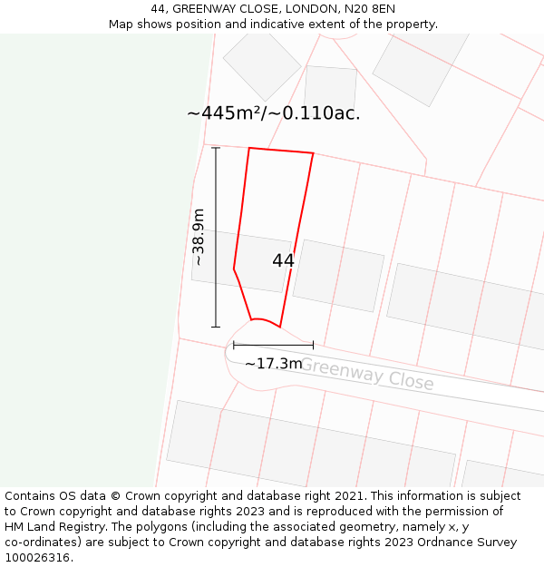 44, GREENWAY CLOSE, LONDON, N20 8EN: Plot and title map