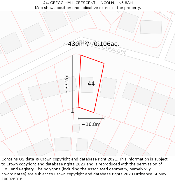 44, GREGG HALL CRESCENT, LINCOLN, LN6 8AH: Plot and title map