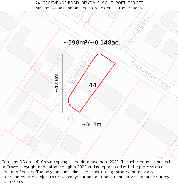 44, GROSVENOR ROAD, BIRKDALE, SOUTHPORT, PR8 2ET: Plot and title map