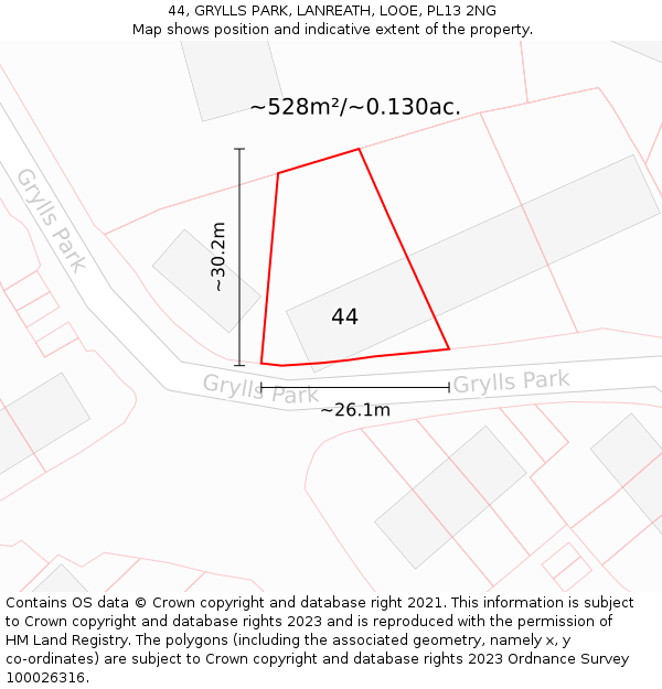 44, GRYLLS PARK, LANREATH, LOOE, PL13 2NG: Plot and title map