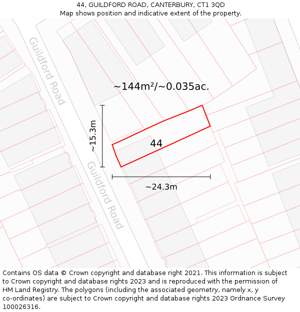 44, GUILDFORD ROAD, CANTERBURY, CT1 3QD: Plot and title map