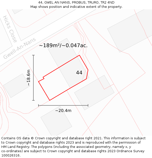 44, GWEL AN NANS, PROBUS, TRURO, TR2 4ND: Plot and title map