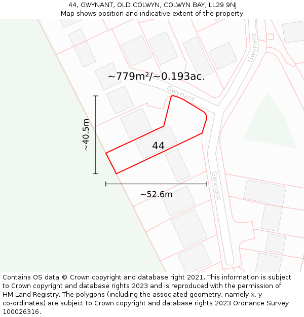 44, GWYNANT, OLD COLWYN, COLWYN BAY, LL29 9NJ: Plot and title map