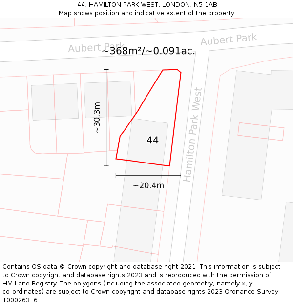 44, HAMILTON PARK WEST, LONDON, N5 1AB: Plot and title map