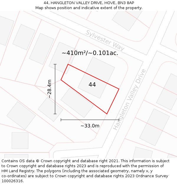 44, HANGLETON VALLEY DRIVE, HOVE, BN3 8AP: Plot and title map