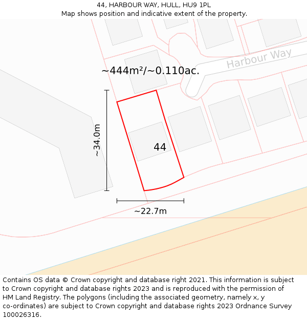 44, HARBOUR WAY, HULL, HU9 1PL: Plot and title map