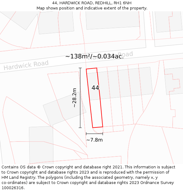 44, HARDWICK ROAD, REDHILL, RH1 6NH: Plot and title map