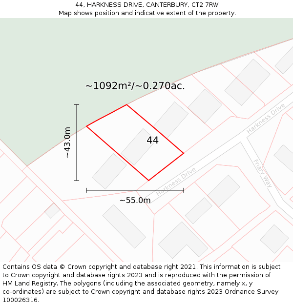 44, HARKNESS DRIVE, CANTERBURY, CT2 7RW: Plot and title map