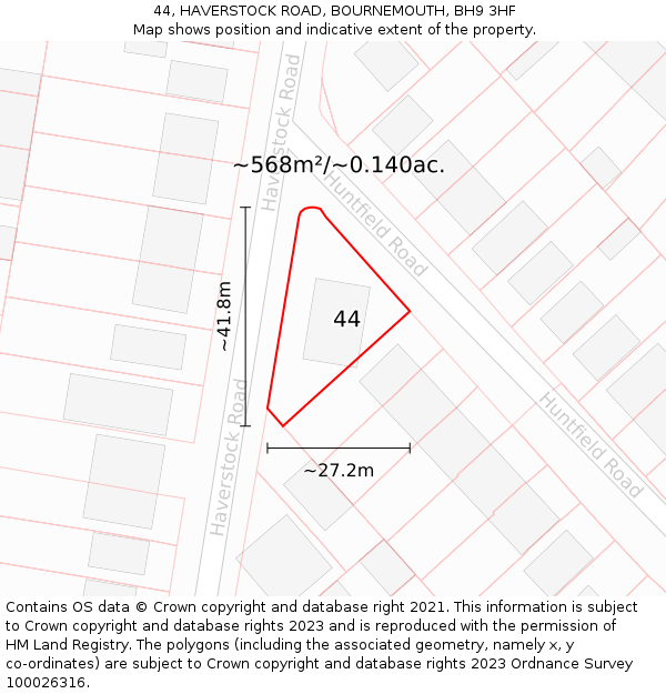 44, HAVERSTOCK ROAD, BOURNEMOUTH, BH9 3HF: Plot and title map