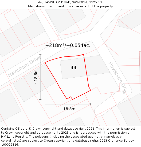 44, HAVISHAM DRIVE, SWINDON, SN25 1BL: Plot and title map