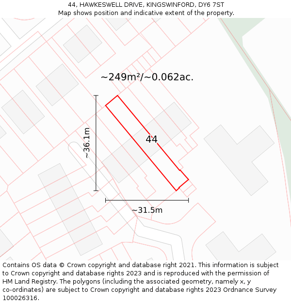 44, HAWKESWELL DRIVE, KINGSWINFORD, DY6 7ST: Plot and title map