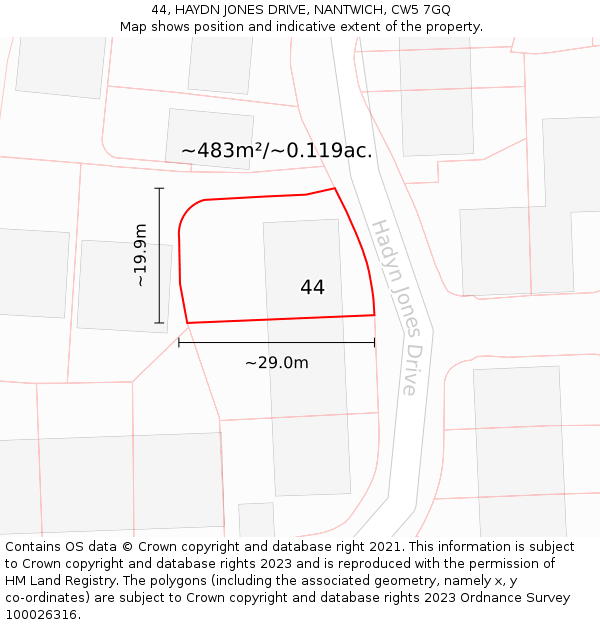 44, HAYDN JONES DRIVE, NANTWICH, CW5 7GQ: Plot and title map