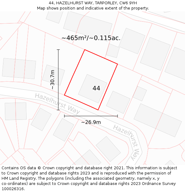 44, HAZELHURST WAY, TARPORLEY, CW6 9YH: Plot and title map