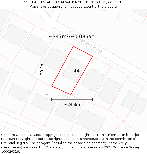 44, HEATH ESTATE, GREAT WALDINGFIELD, SUDBURY, CO10 0TZ: Plot and title map