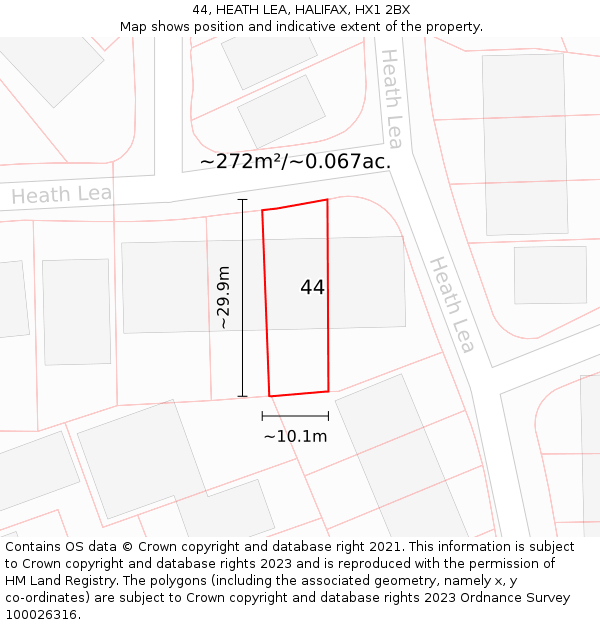 44, HEATH LEA, HALIFAX, HX1 2BX: Plot and title map