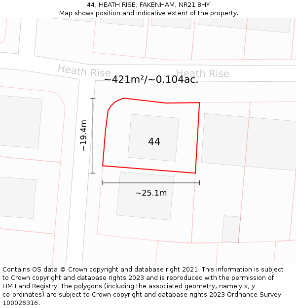 44, HEATH RISE, FAKENHAM, NR21 8HY: Plot and title map