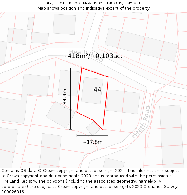 44, HEATH ROAD, NAVENBY, LINCOLN, LN5 0TT: Plot and title map